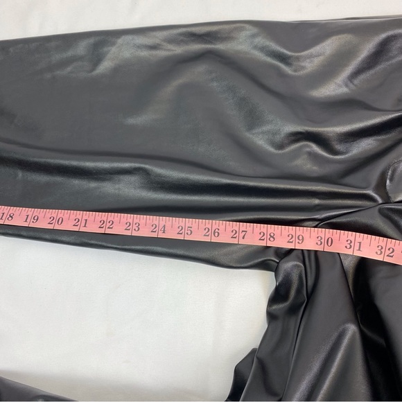 Princess Polly Love Club Black Faux Vegan Leather Straight Pants Pleated Waist - Picture 16 of 16